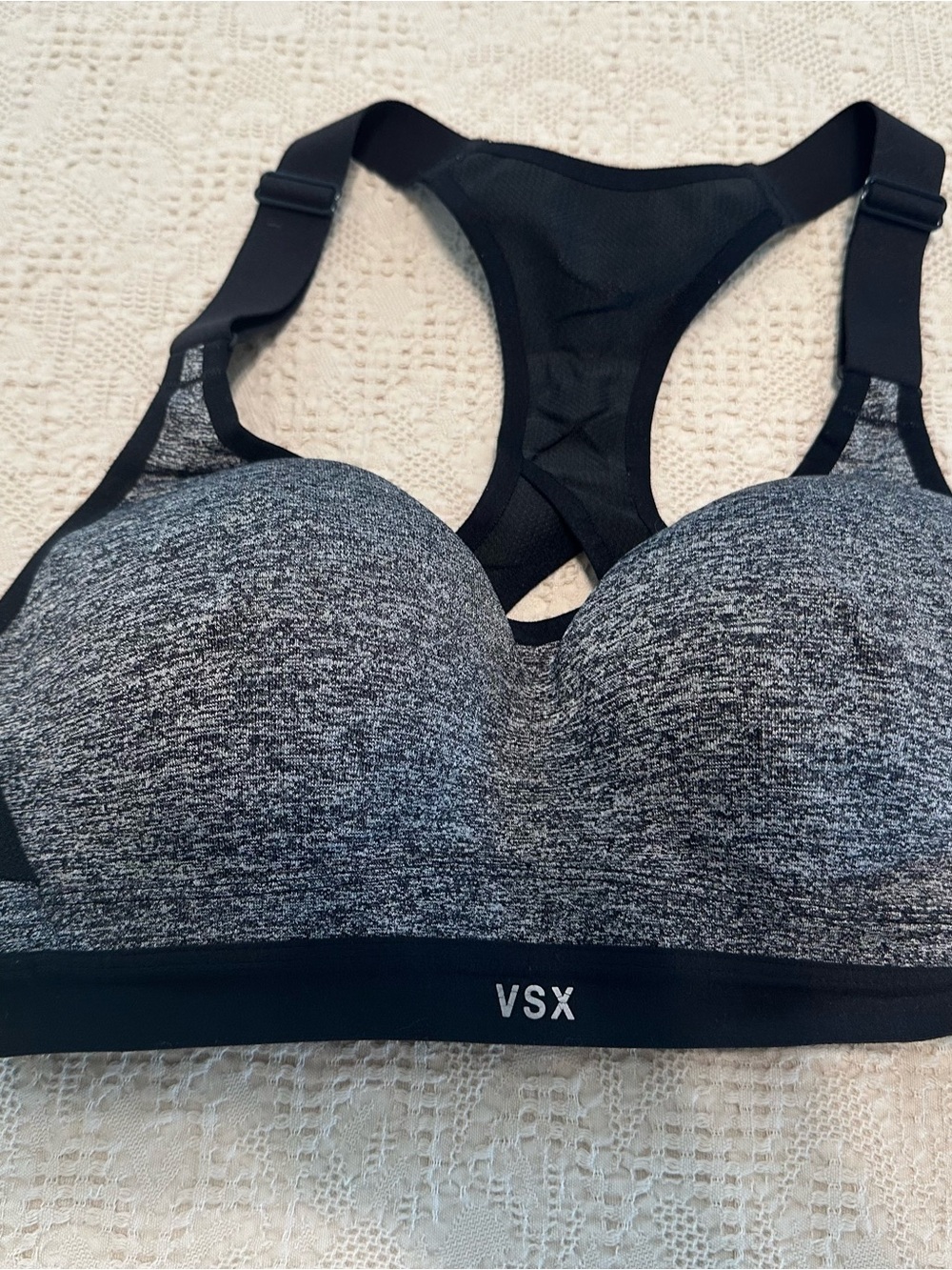 Victoria's Secret VSX Sport Heathered Black & Gray Racerback Sports Bra 32C